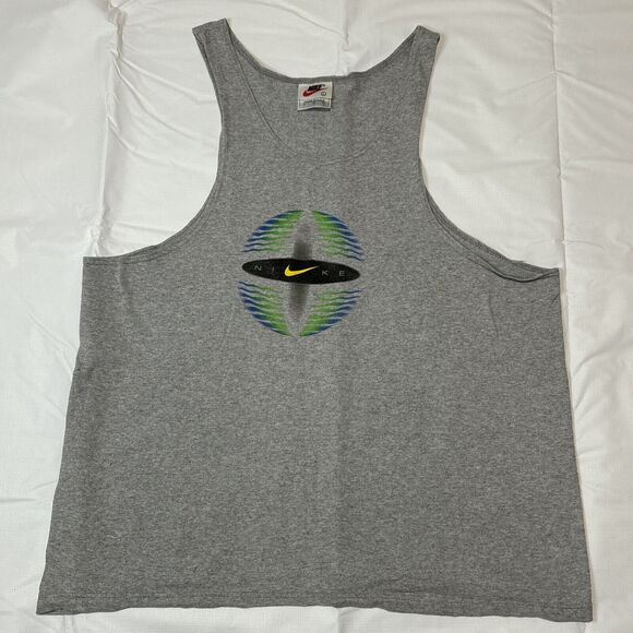 Vintage 90s Nike Muscle Tank Top Mens Size Large Gray Swoosh Print Adult - Picture 1 of 11